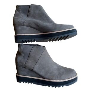 EILEEN FISHER Gray Suede Wedge Ankle Booties Chelsea‎ Boots Lug Sole Women's 9.5
